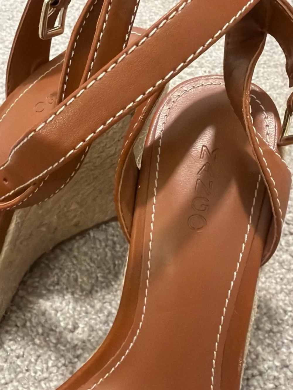 Mango Womens Tan Leather Platform Wedge Sandals - Never Worn!